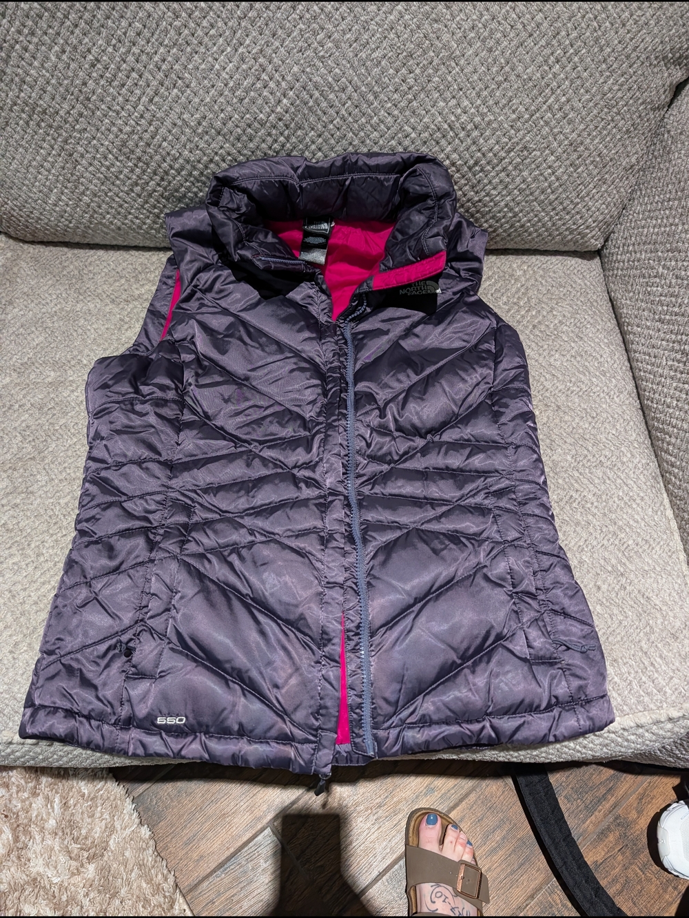 The North Face Purple Quilted Puffer Vest with Pink Lining